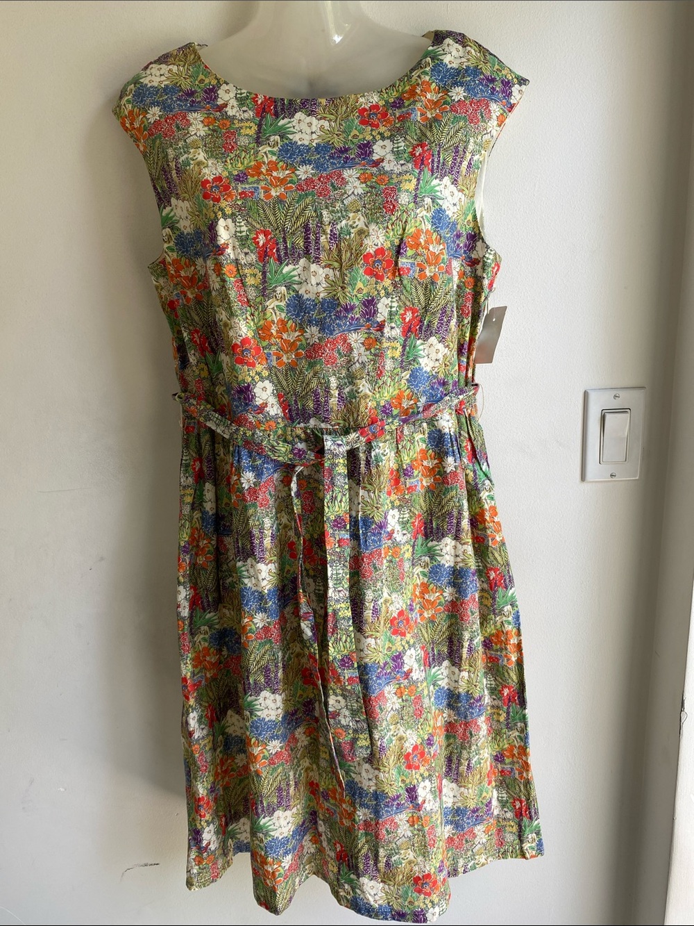 NEW w Tag Liberty Art Fabrics Dress 12 Floral Fully Lined Sleeveless Belt